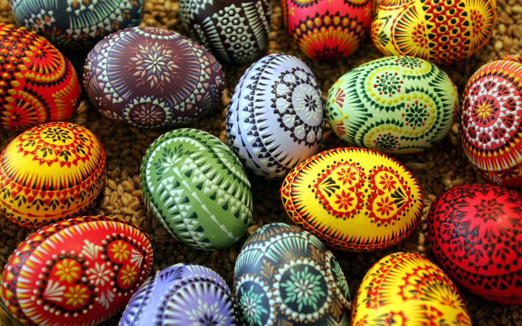 Bautzen, GERMANY: Easter eggs adorned in traditional Sorbian style are seen 11 March 2006 at the Sorbian Easter Egg Market in Bautzen, eastern Germany. Around 40 exhibitors from the eastern German Lausitz region present their skills and products during the annual market taking place always five weeks before Easter. The Sorbs are a small west Slavic people, living as a minority in the German states of Saxony and Brandenburg. AFP PHOTO DDP/NORBERT MILLAUER GERMANY OUT (Photo credit should read NORBERT MILLAUER/AFP/Getty Images)